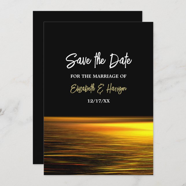 Golden Ocean, Elegant Beach Wedding Save The Date (Front/Back)