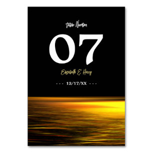 Golden Ocean, Elegant Beach Wedding Table Number