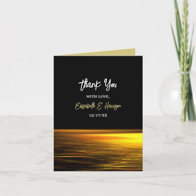 Golden Ocean, Elegant Beach Wedding Thank You Card (Front)