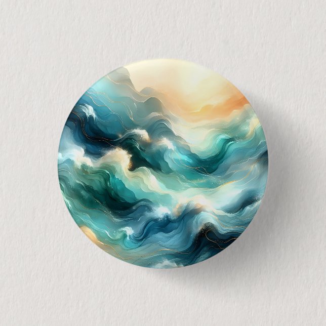 Golden Ocean Flow Abstract Waves 3 Cm Round Badge (Front)