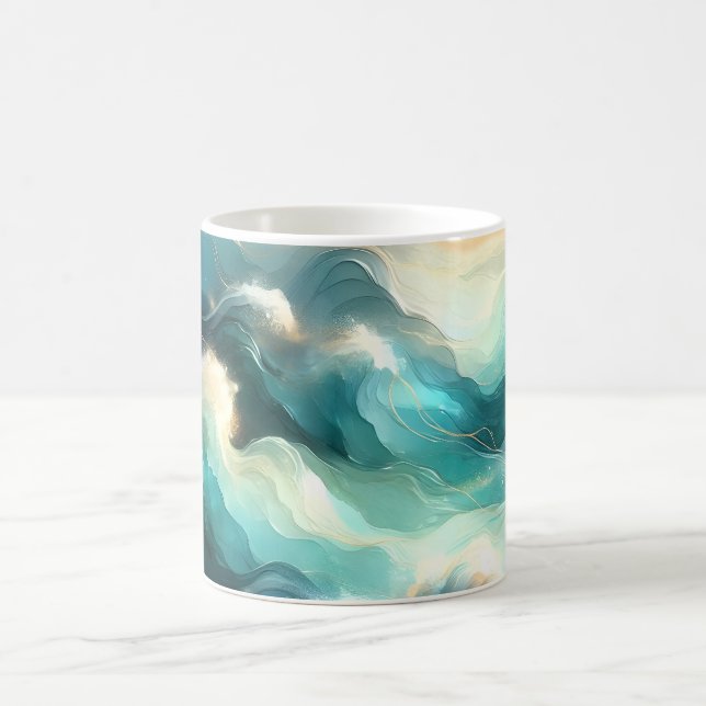 Golden Ocean Flow Abstract Waves Coffee Mug (Center)