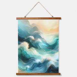 Golden Ocean Flow Abstract Waves Hanging Tapestry