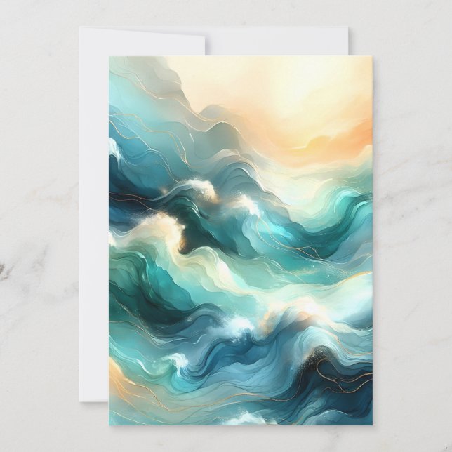 Golden Ocean Flow Abstract Waves Holiday Card (Front)