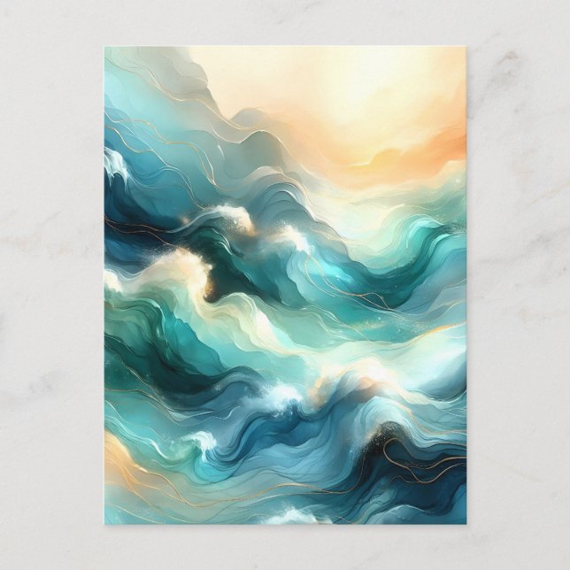 Golden Ocean Flow Abstract Waves Holiday Postcard (Front)