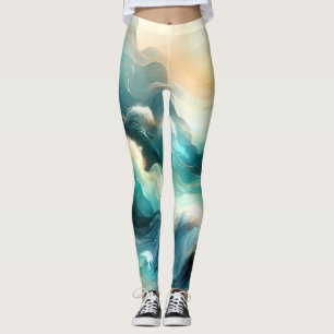 Golden Ocean Flow Abstract Waves Leggings