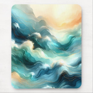 Golden Ocean Flow Abstract Waves Mouse Pad