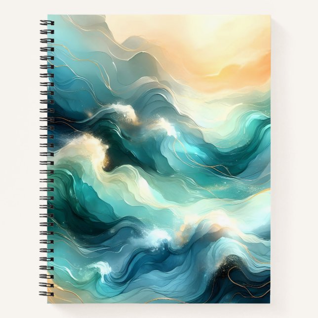 Golden Ocean Flow Abstract Waves Notebook (Front)