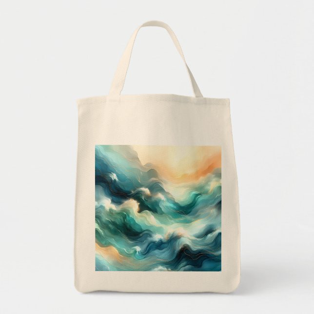 Golden Ocean Flow Abstract Waves Tote Bag (Front)