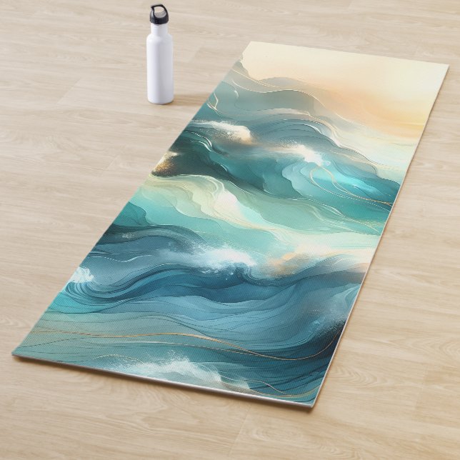 Golden Ocean Flow Abstract Waves Yoga Mat (In Situ)