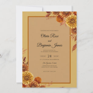 Golden Ochre Chrysanthemum Eucalyptus Wedding Invitation