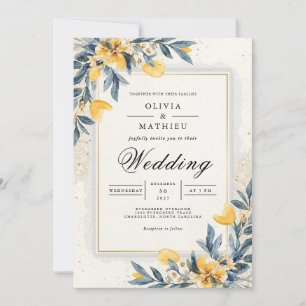 Golden Ochre Floral Swirl Wedding Invitation