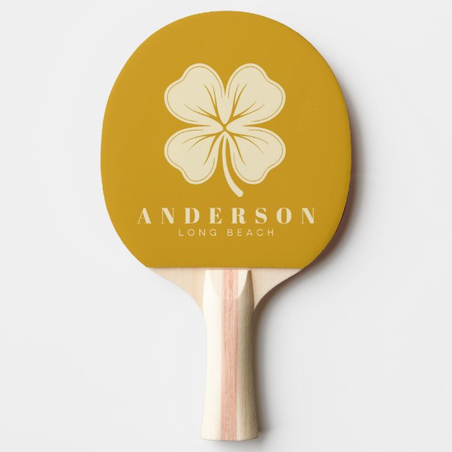 Golden Ochre Four Leaf Clover with Name Ping Pong Paddle (Front)