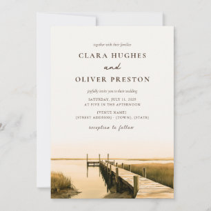 Golden Ochre Olive Marsh Script Lowcountry Wedding Invitation