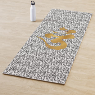 Golden "Ohm" Symbol on Black Zig Zag Pattern Yoga Mat