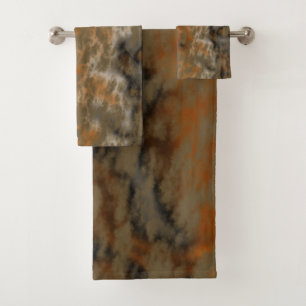 Golden Olive Abstract Bath Towel Set