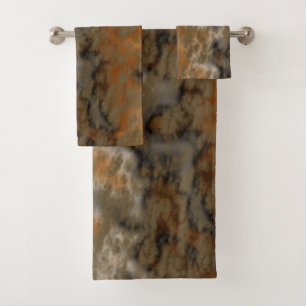 Golden Olive Abstract Bath Towel Set