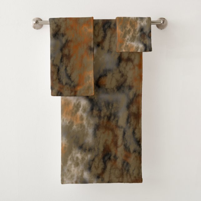 Golden Olive Abstract Bath Towel Set (Insitu)