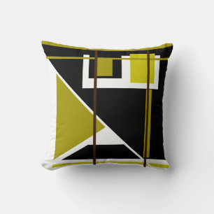 Golden Olive Black White Geometric Retro Look Cushion