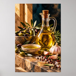 Golden Olive Oil with Olives and Garlic – Rustic M Poster