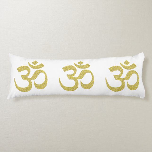 Golden Om Buddhist Symbol for White Body Pillow (Front)