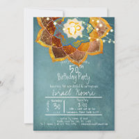 Golden Om Flower Mandala Design 50th Birthday Teal