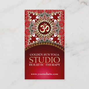 Golden OM Yoga Batik Bohemian Red Business Cards
