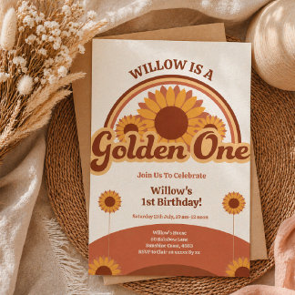 Golden One Birthday Invitation Girl | Retro