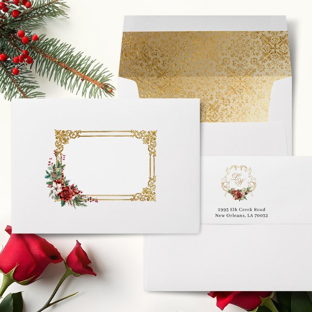 Golden Opulence Christmas Floral Wedding Envelope (Creator Uploaded)