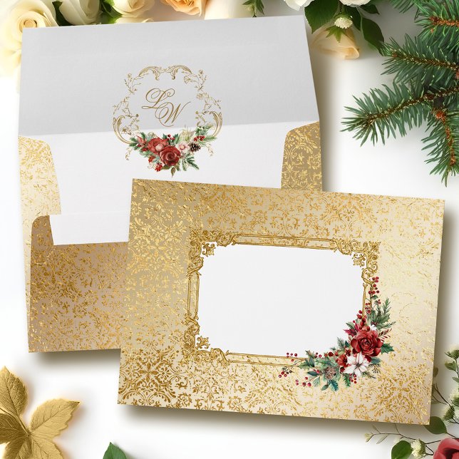 Golden Opulence Christmas Floral Wedding Envelope (Creator Uploaded)