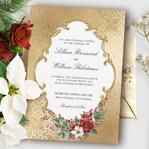 Golden Opulence Christmas Floral Wedding Invitation