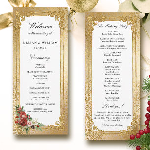 Golden Opulence Christmas Floral Wedding  Program