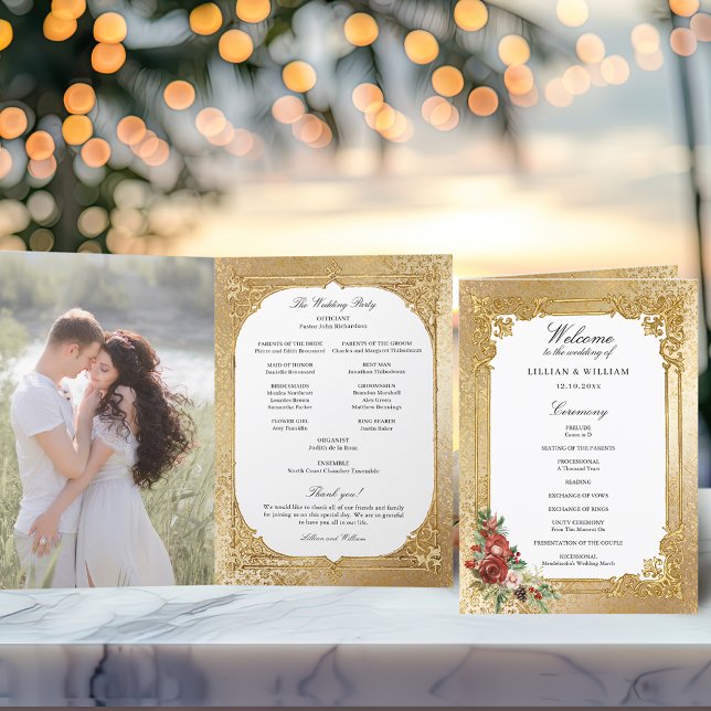 Golden Opulence Christmas Floral Wedding  Program (Creator Uploaded)