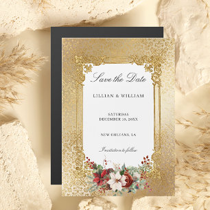 Golden Opulence Christmas Wedding Save the Date Magnetic Invitation