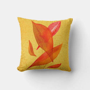 Golden Orange Autumn Fall leaf modern art Cushion