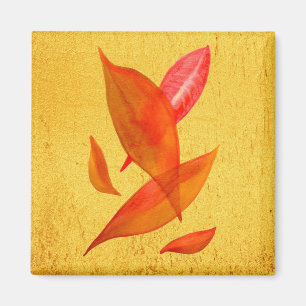 Golden Orange Autumn Fall leaf modern art Magnet