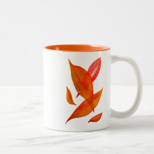 Golden Orange Autumn Fall leaf modern art Two-Tone Coffee Mug