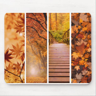 Golden Orange Autumn Maple Leaves Banner Photo Art Mouse Pad