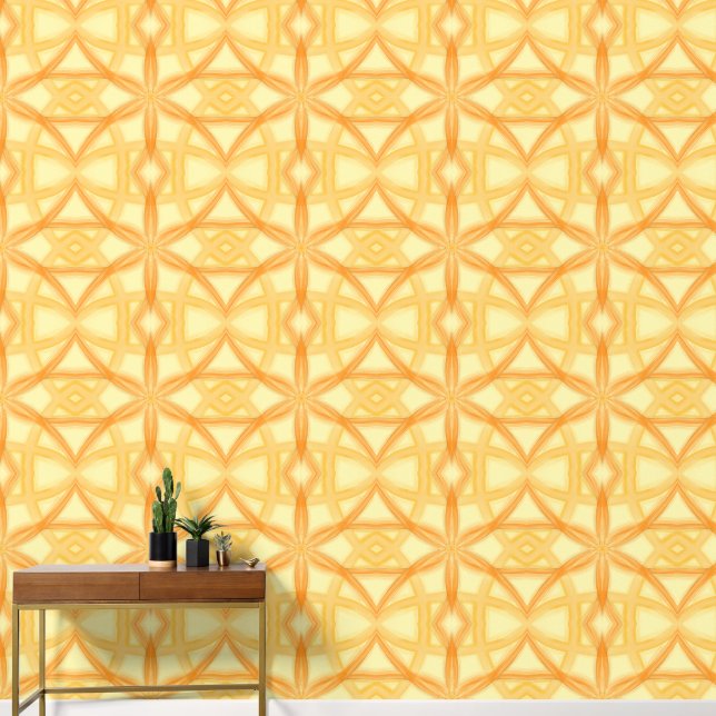 Golden Orange Floral Geometric Pattern Wallpaper (Hallway)