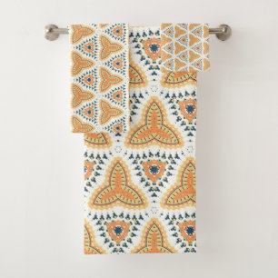 Golden Orange Geo Pattern Bath Towel Set