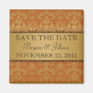Golden Orange & Gold Regal Damask Save the Date Magnet