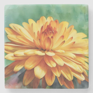 Golden Orange Mum Flower Fall Autumn Art Marble Stone Coaster