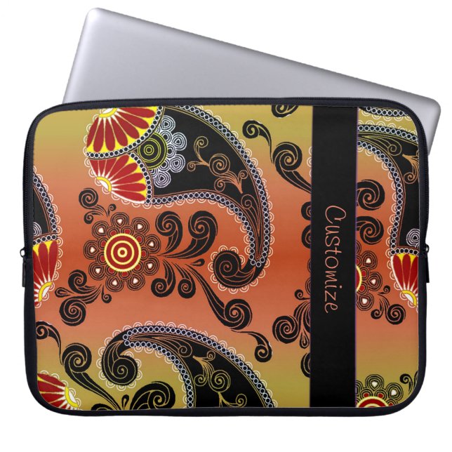 Golden Orange Paisley Pattern Laptop Sleeve (Front)