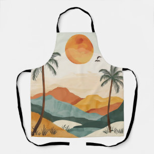 Golden Orange Retro Tropical Mountain Sunset Apron