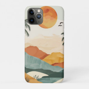 Golden Orange Retro Tropical Mountain Sunset iPhone 11 Pro Case