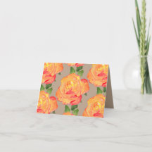 Golden Orange Roses Floral Folded Greeting Card