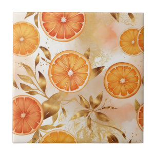 Golden Orange Slice Pattern Ceramic Tile