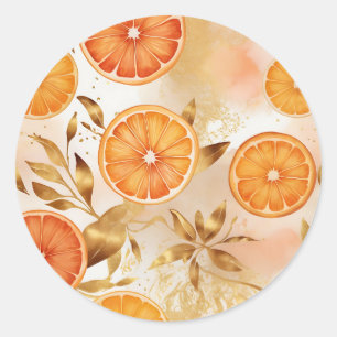 Golden Orange Slice Pattern Classic Round Sticker