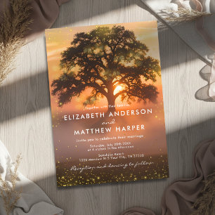 Golden Orange Sunset Fireflies Country Wedding Invitation