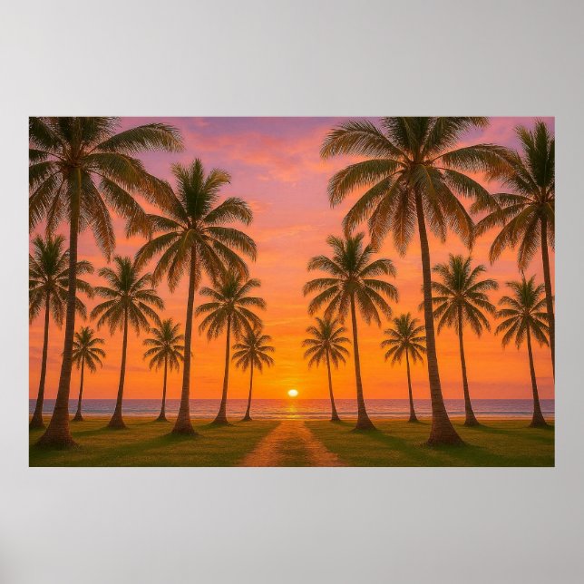 Golden Orange Sunset Tropical Beach  Poster (Front)