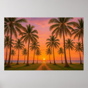 Golden Orange Sunset Tropical Beach  Poster